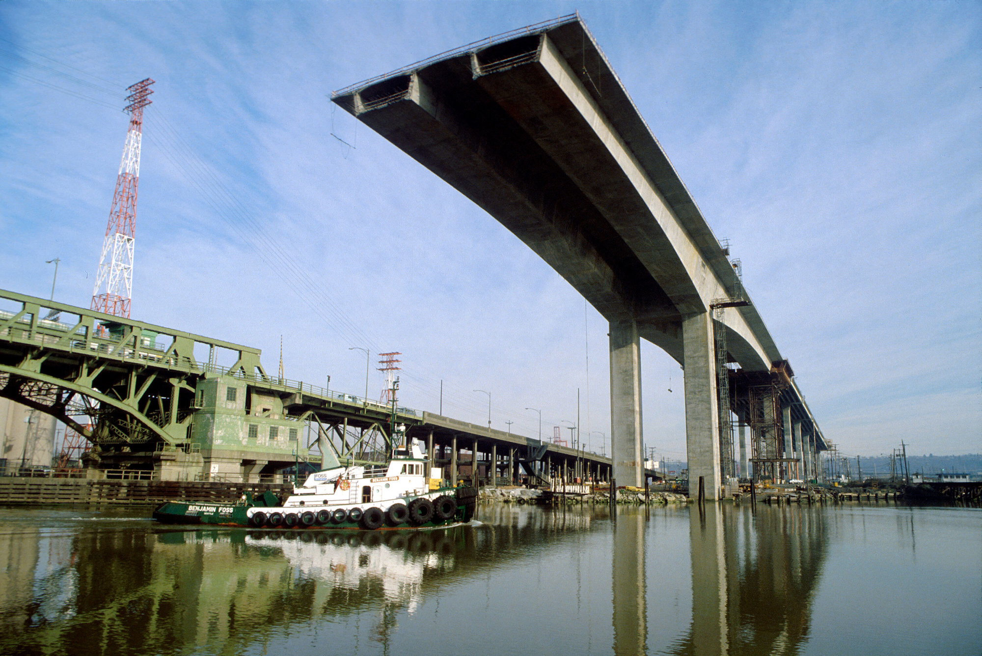 West Seattle Bridge under construction, circa 1983.