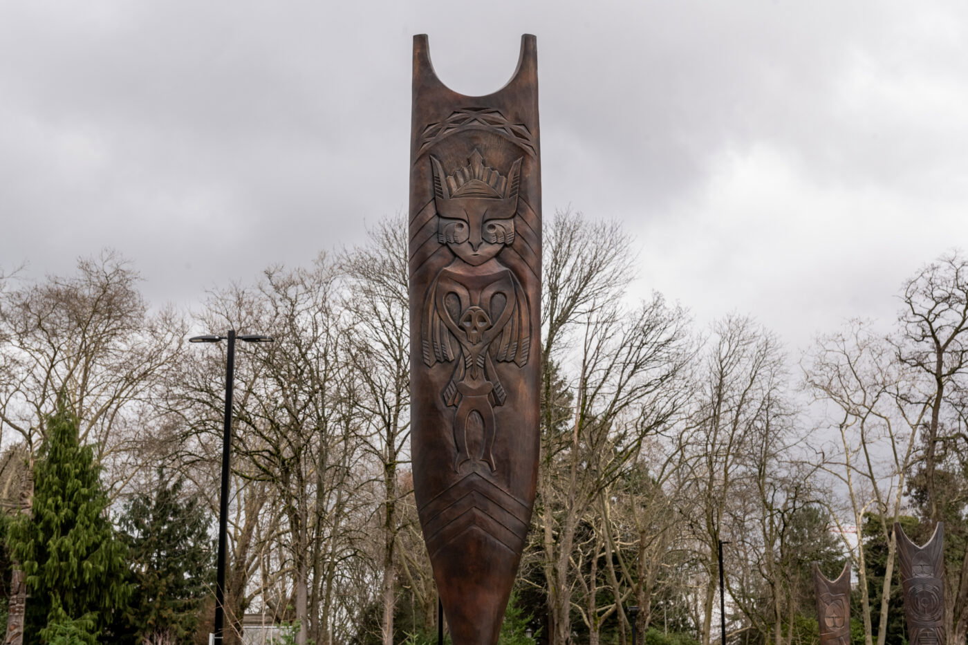 The paddles stand sentinel outside the Burke Museum.