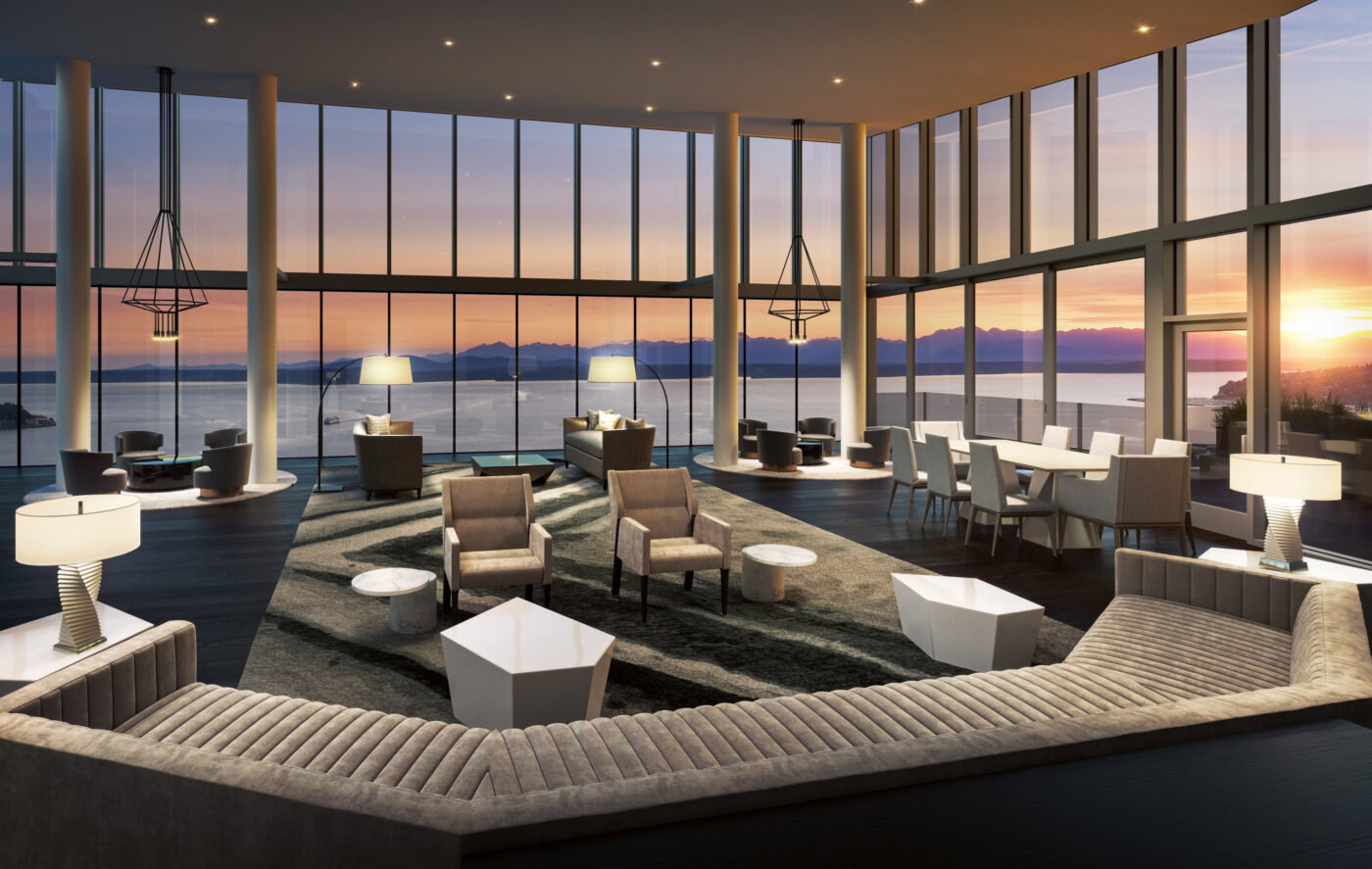 Interiors are designed to harmonize with the breathtaking views, creating an amenity collection that offers impressive places to entertain or find calm escapes in the heart of the city.