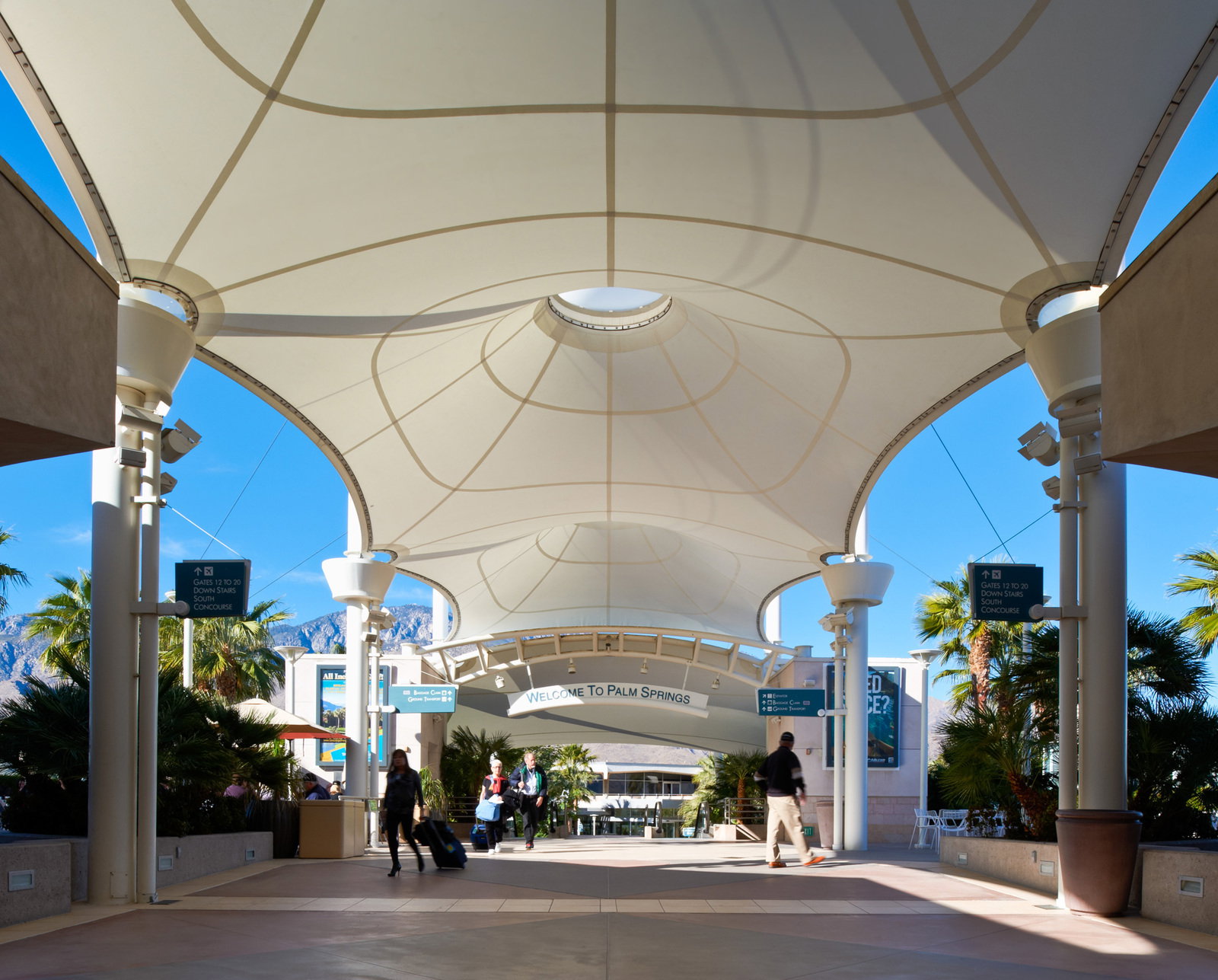 Palm Springs has 350 days of sun a year and its airport is even outdoors. Vacation starts before baggage claim.