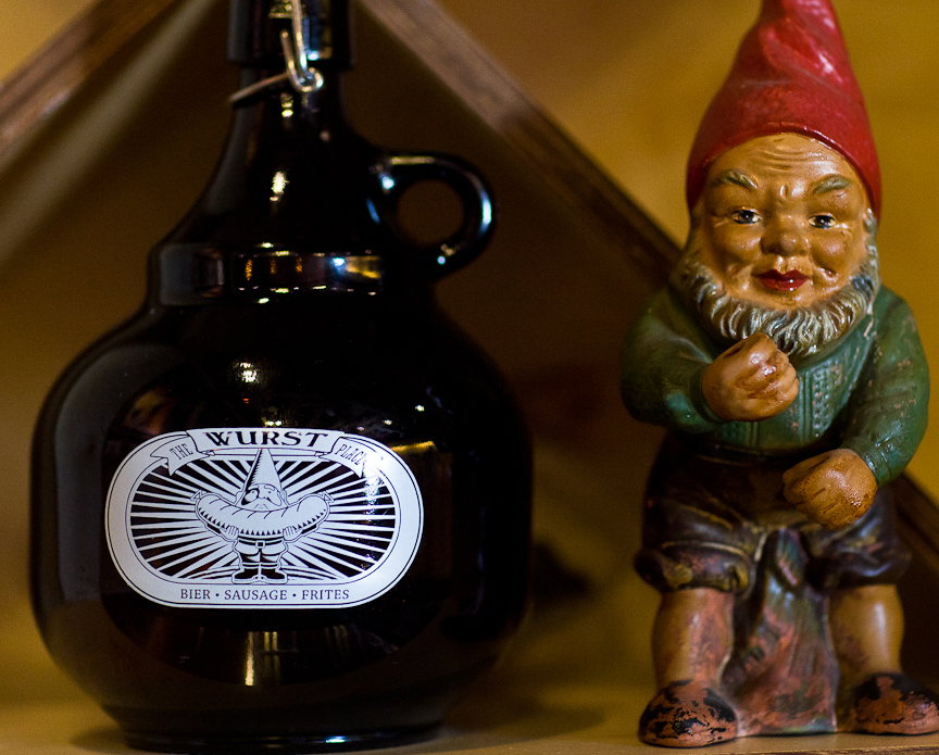 Sausage isn’t Liptak’s only obsession: gnomes are everywhere in the bar area. Seattle artist Dave Adams designed the Wurst place logo.