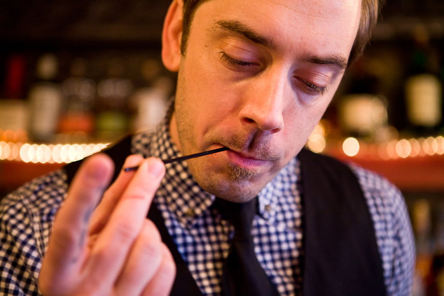 He made the balsamic reduction himself; West takes maximum advantage of Hunger’s small bar space, making many of his own ingredients. Photo: Lucas Anderson