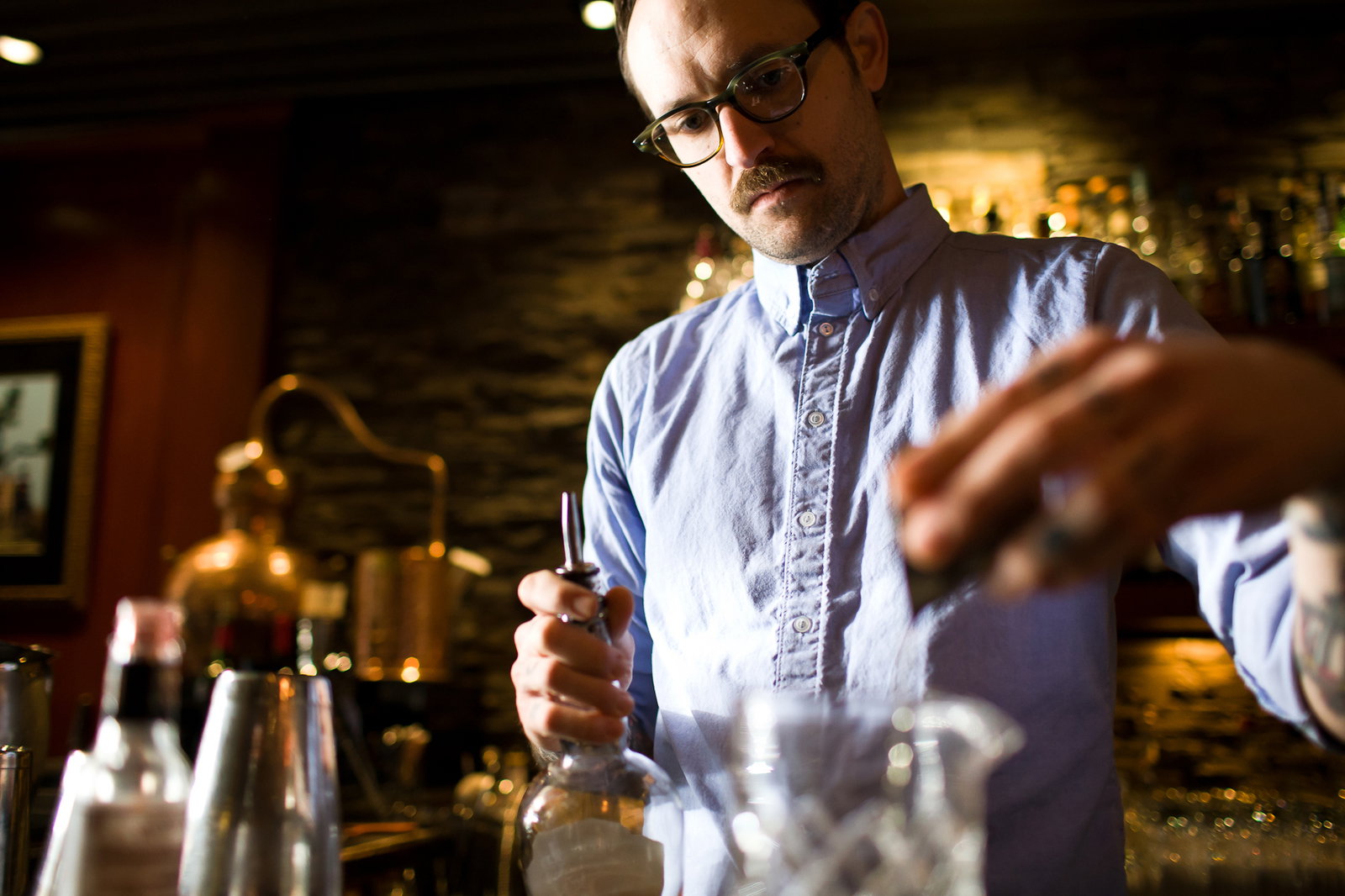 Apparently Andrew Bohrer only interviews bartenders with finger tattoos. Photo: Lucas Anderson