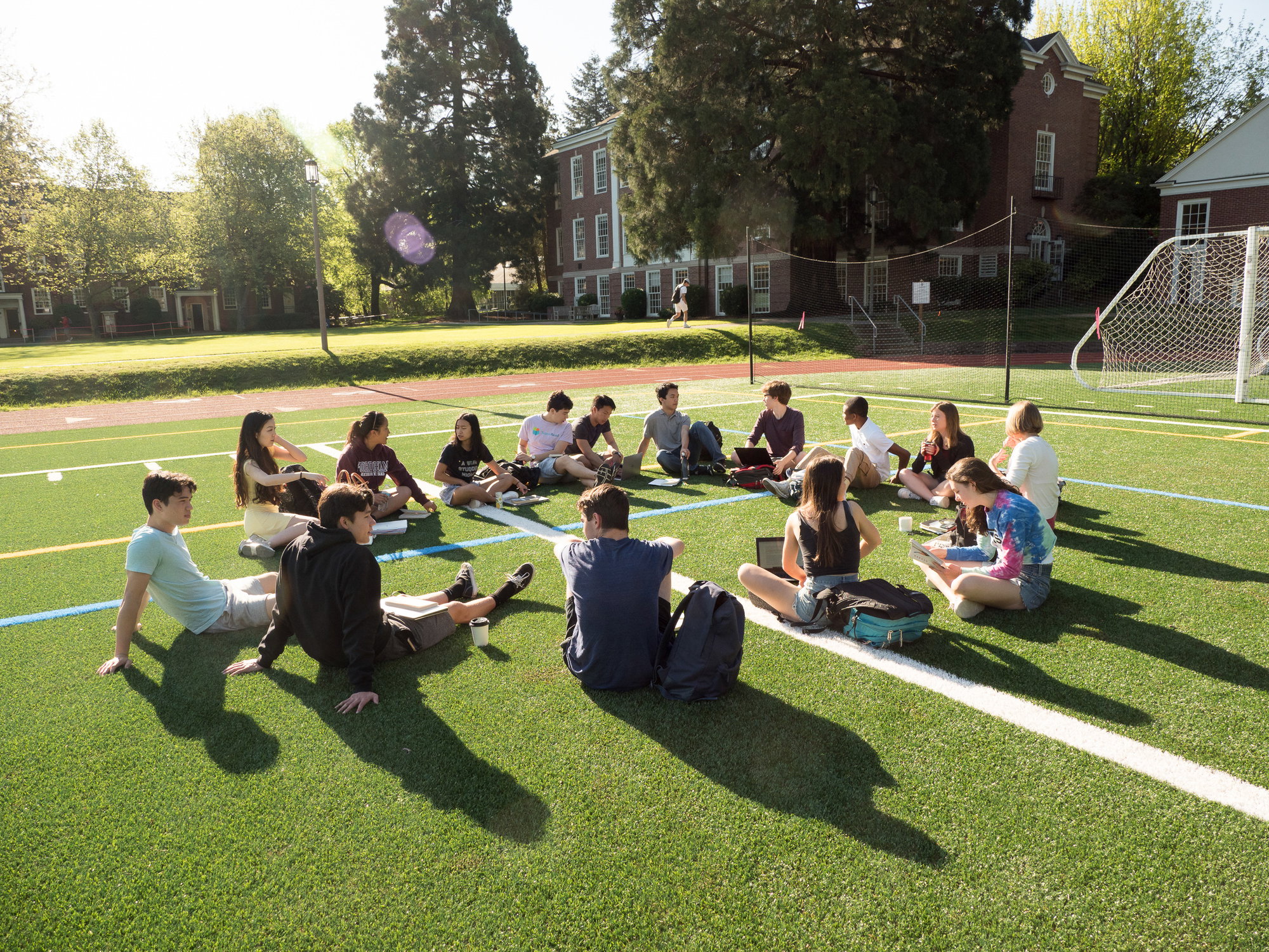 Lakeside School students sit in a circle.