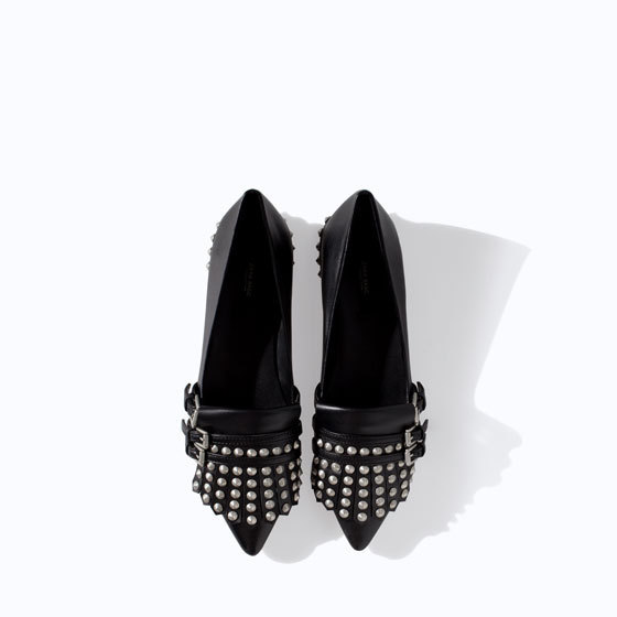 Zara's studded leather moccasins are a nice mix of Seattle grunge and high-street style ($99.90).Image via Zara
