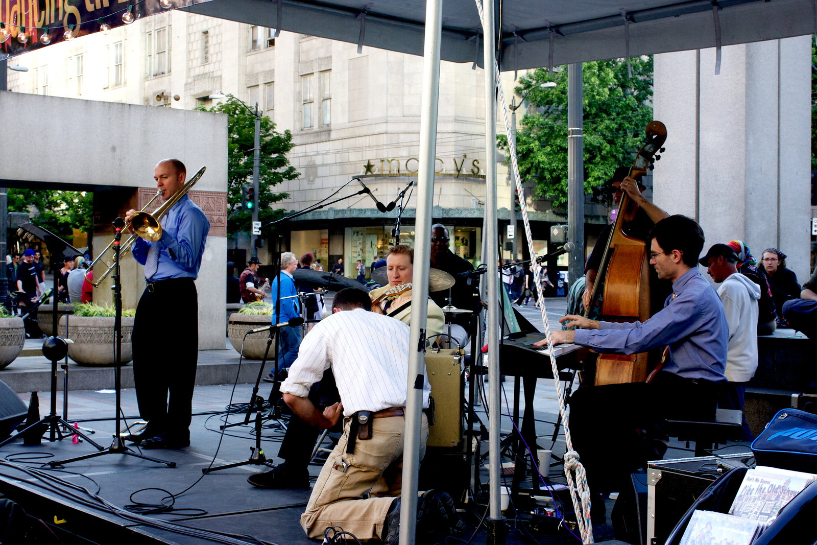 In addition to teaching, Douglas (pictured here on the keys) also leads The Solomon Douglas Swingtet. Dancing til Dusk coordinator Lilli Ann Carey says of Douglas' dual role in swing: "It's great that we have him here - when you dance the dance, you really know how to play the dance."