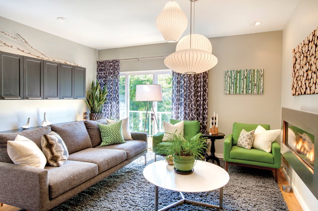 Ample seating gives the homeowners room to entertain friends in their refreshed space.
