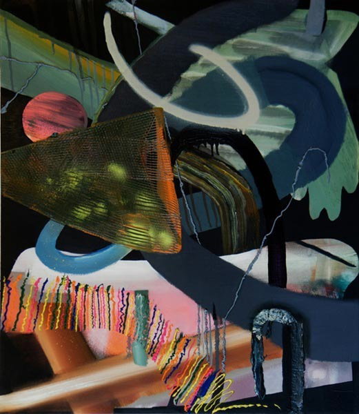 Image courtesy Marie Koetje/Platform Gallery.							Marie Koetje, Ham Radio, 2011 oil, acrylic and spray paint on canvas 30 × 26 in.