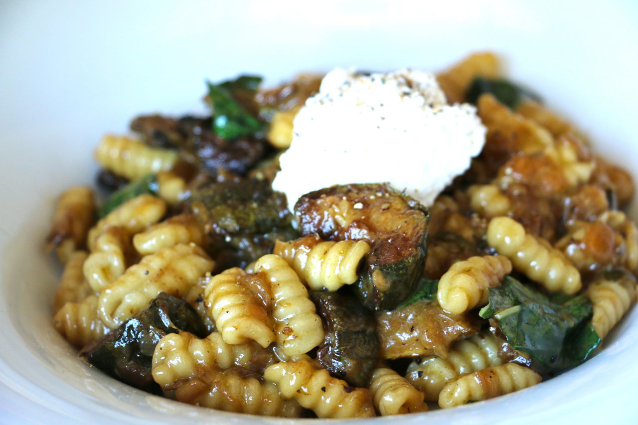 Cavatelli with caramelized zucchini, ricotta, and basil.