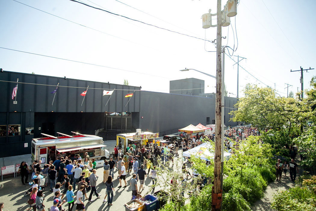 The cavalcade of trucks parked outside Fremont Studios, making for a colorful (and fragrant) couple of blocks.